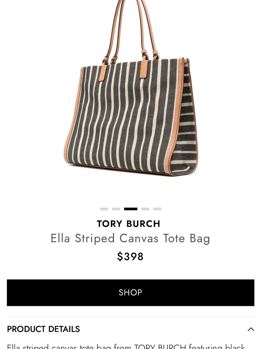 RARE…Tory Burch Black and Tan Striped Ella Canvas Tote with Logo Medallion